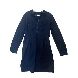 Old Navy Shirtwaist Denim Dress SZ 6 Dark Blue Long-Sleeve, Stretch, Knee Length